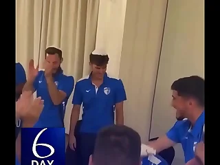 FOOTBALL (SOCCER) PLAYER GETS A CAKE IN HIS Orientation